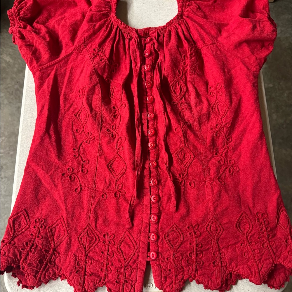 Chic Scarlet Embroidered Blouse